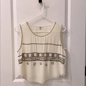 Cream Sequined Sheet Sleeveless Blouse Top